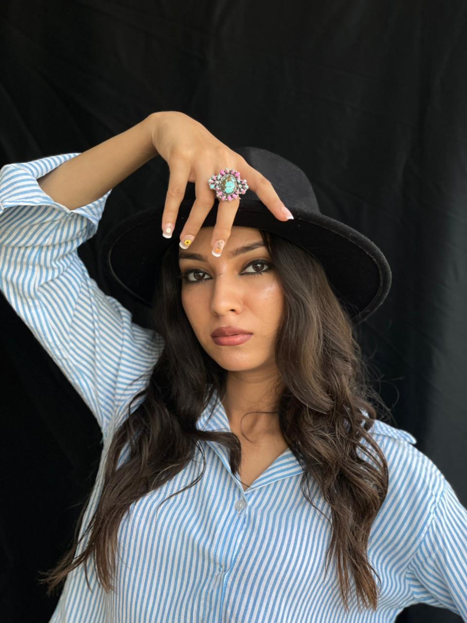 Handmade Sterling Silver Number 8 with Cotton Candy Adjustable Ring "Signed Nizhoni"