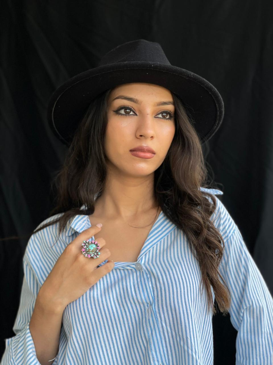 Handmade Sterling Silver Number 8 with Cotton Candy Adjustable Ring "Signed Nizhoni"