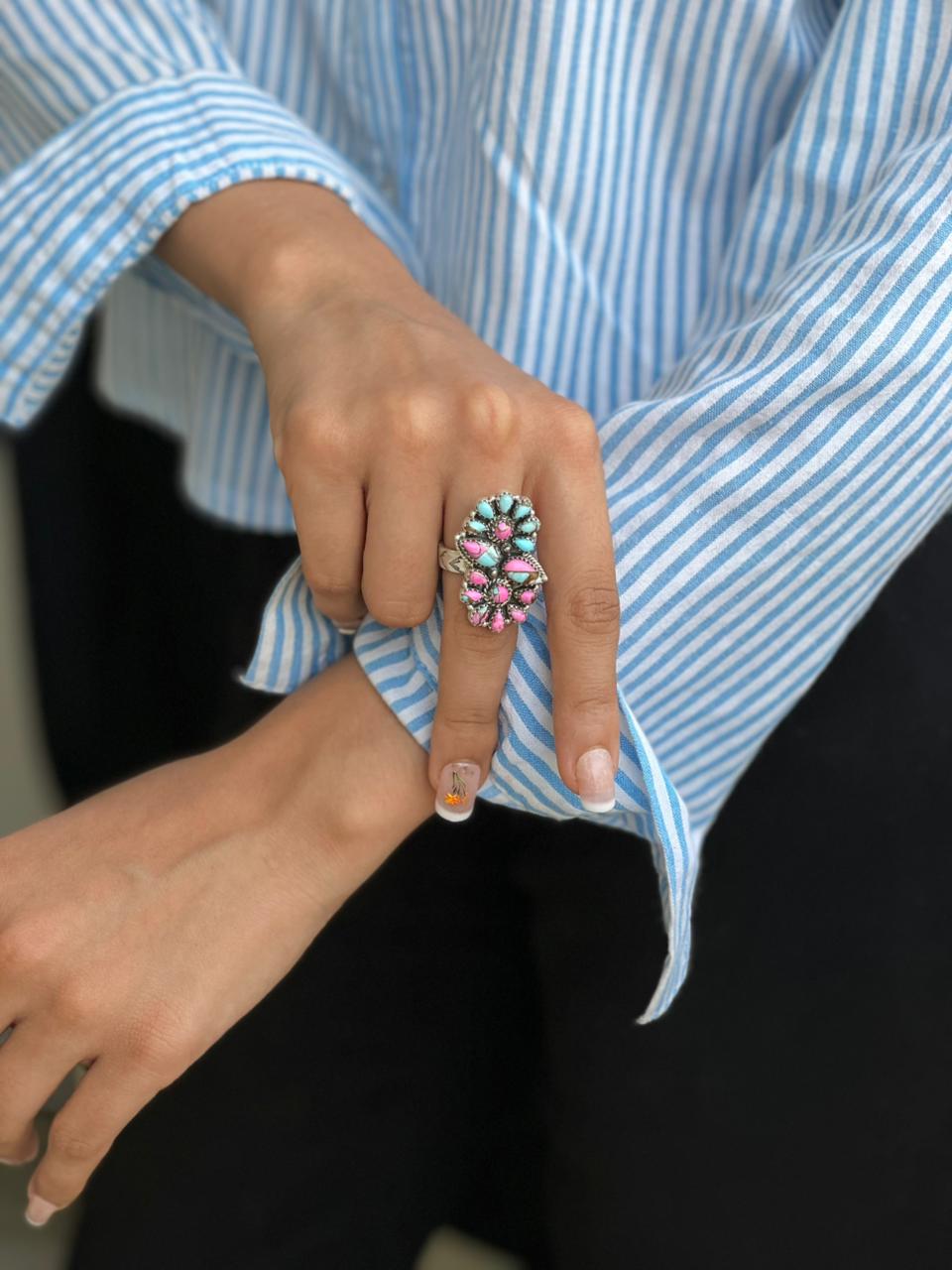 Handmade Sterling Silver Cotton Candy Adjustable Ring "Signed Nizhoni"