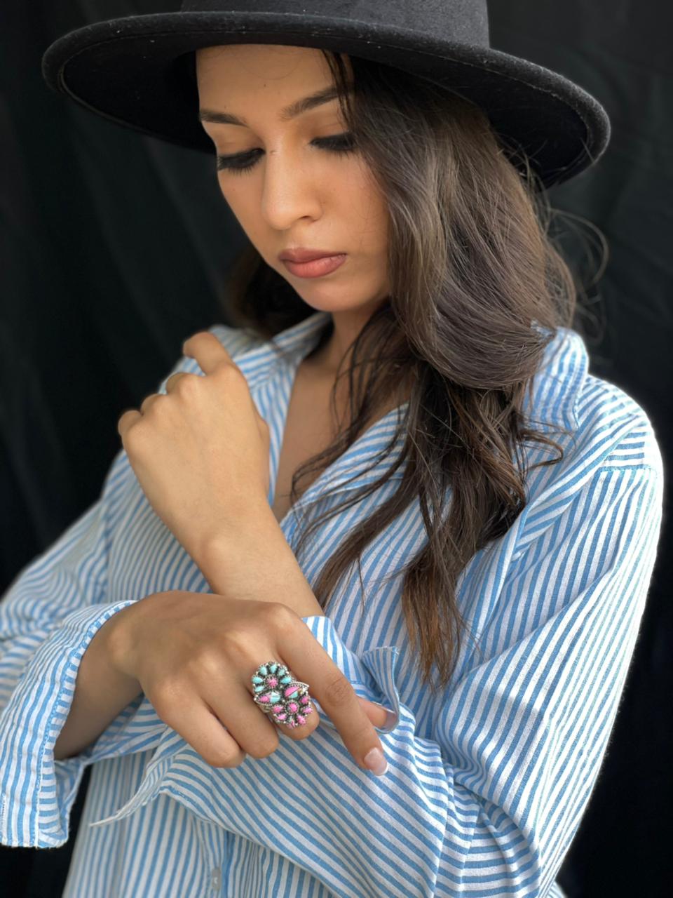 Handmade Sterling Silver Cotton Candy Adjustable Ring "Signed Nizhoni"