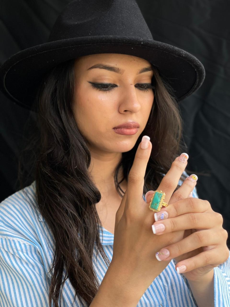The Golden Collection: Handmade Kingman Turquoise Gold Adjustable Ring