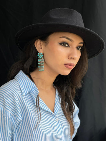 Handmade Sterling Silver Kingman Turquoise Post Dangle Heart Shape Earrings "Signed Nizhoni"