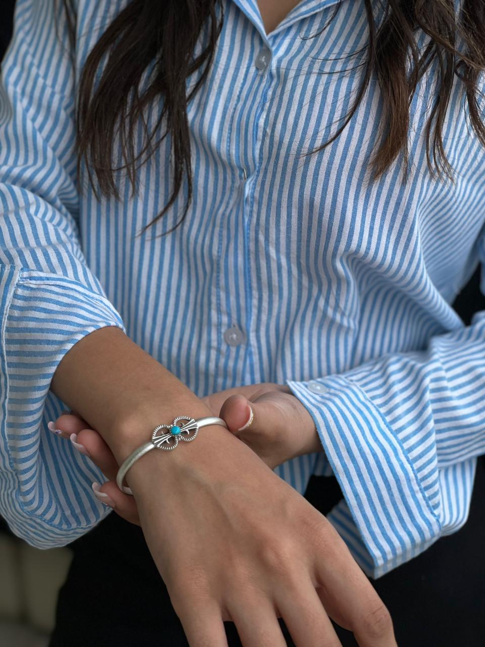 Handmade Kingman Turquoise & Sterling Silver Cuff Bracelet "Signed Nizhoni"