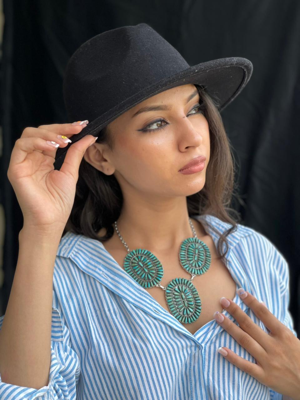 Handmade Sterling Silver Needle Collection: Kingman Turquoise Necklace "Signed Nizhoni"