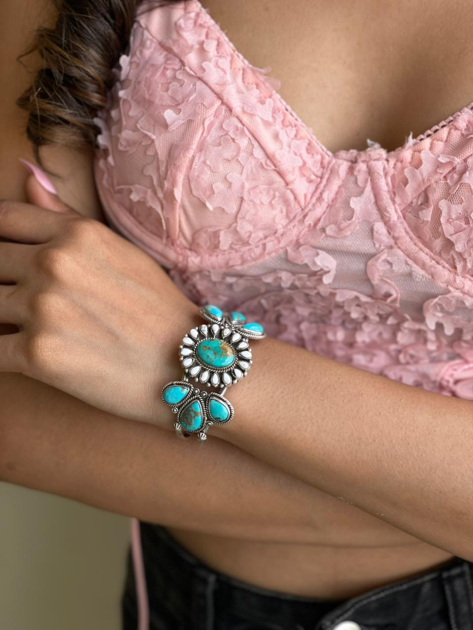 Handmade Sterling Silver Santa Maria With White Buffalo Cuff Bracelet "Signed Nizhoni"