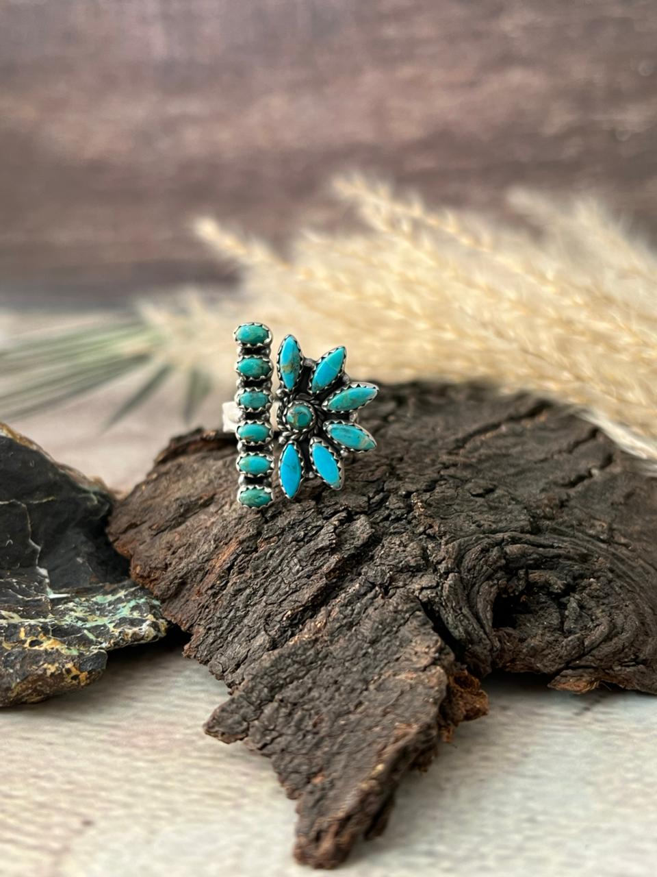 Handmade Sterling Silver Kingman Turquoise Adjustable Ring "Signed Nizhoni"