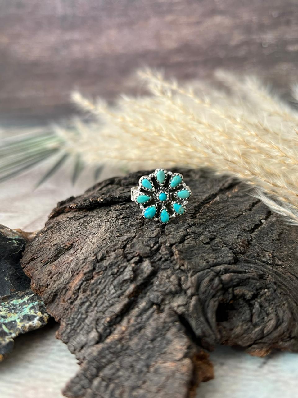 Handmade Sterling Silver Kingman Turquoise Adjustable Ring "Signed Nizhoni"