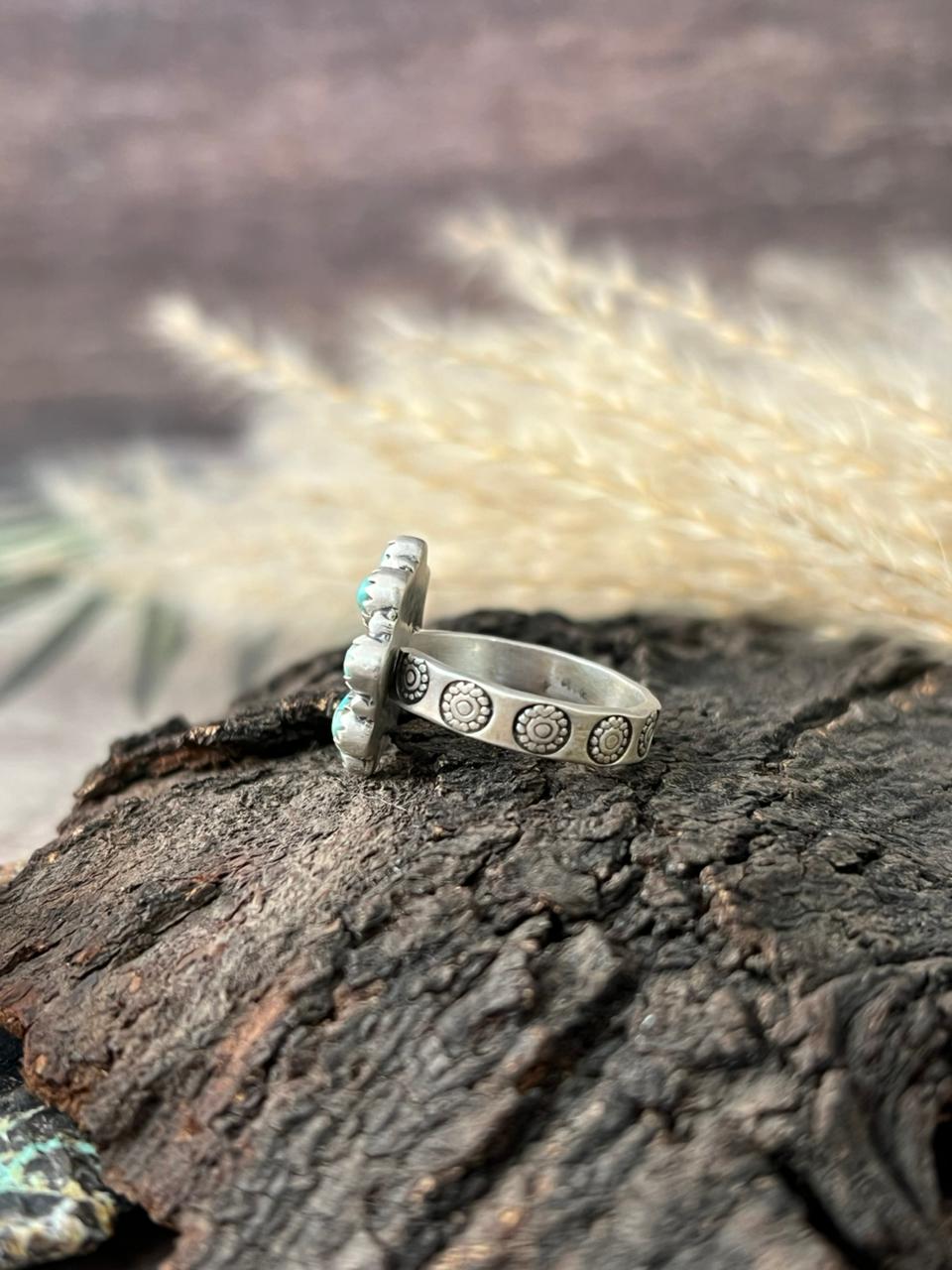 Handmade Sterling Silver Kingman Turquoise Adjustable Ring "Signed Nizhoni"