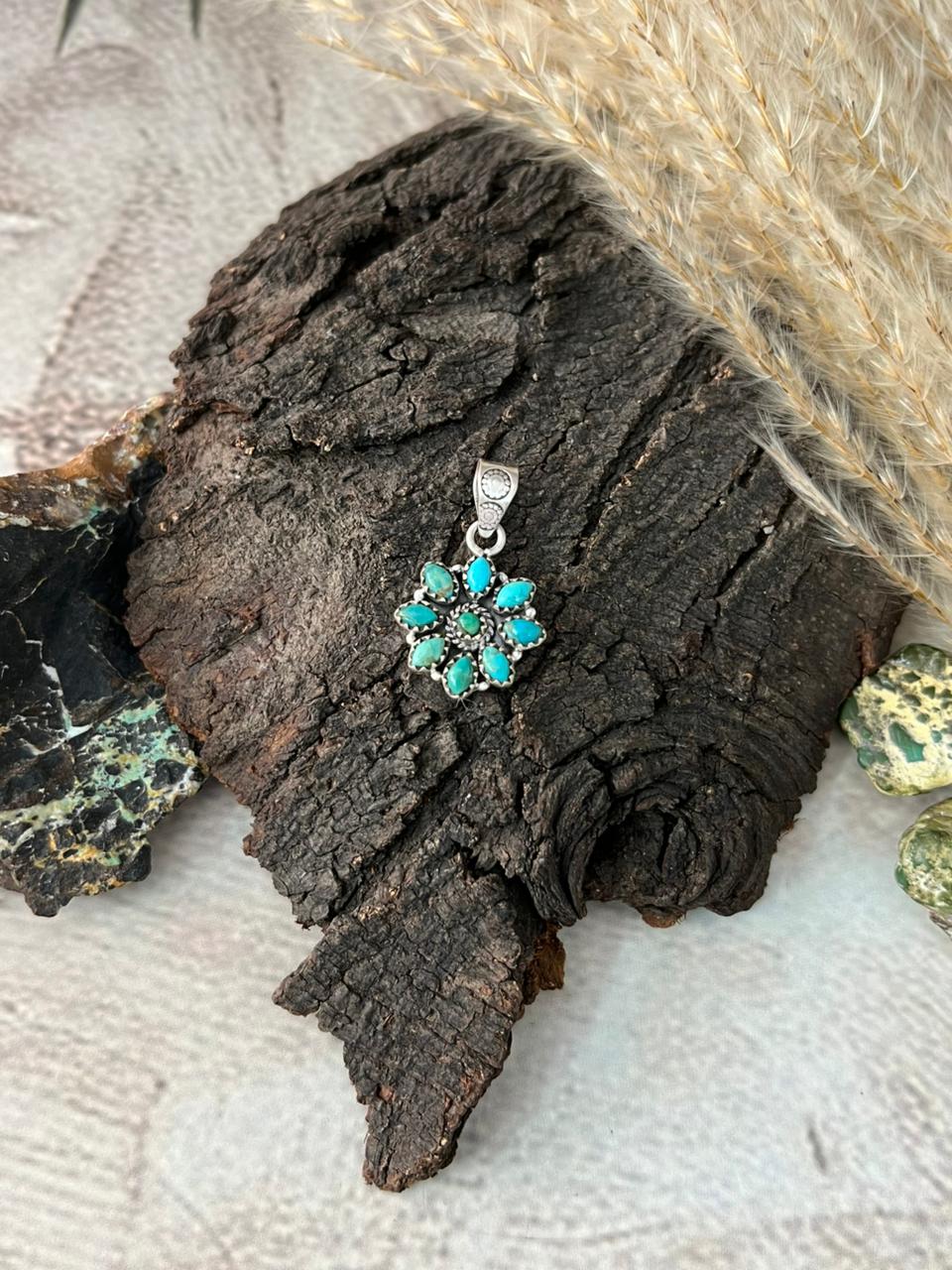 Handmade Sterling Silver Kingman Turquoise Pendant "Signed Nizhoni"