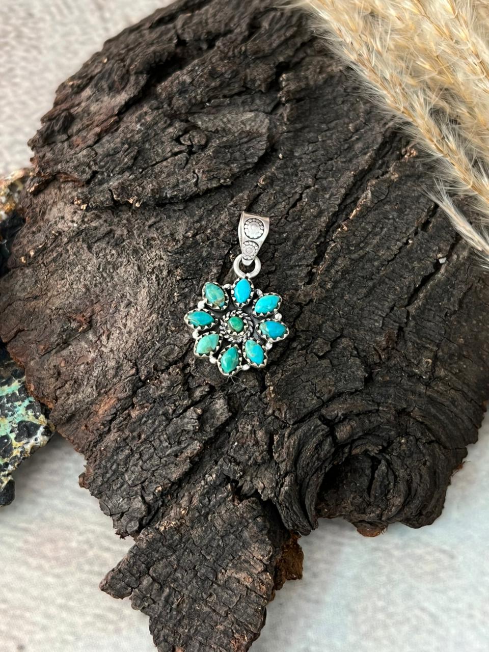 Handmade Sterling Silver Kingman Turquoise Pendant "Signed Nizhoni"