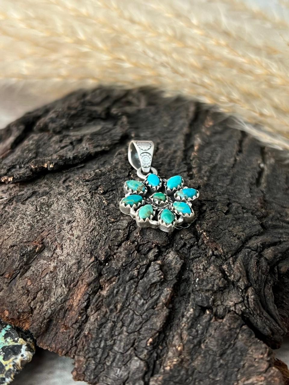 Handmade Sterling Silver Kingman Turquoise Pendant "Signed Nizhoni"