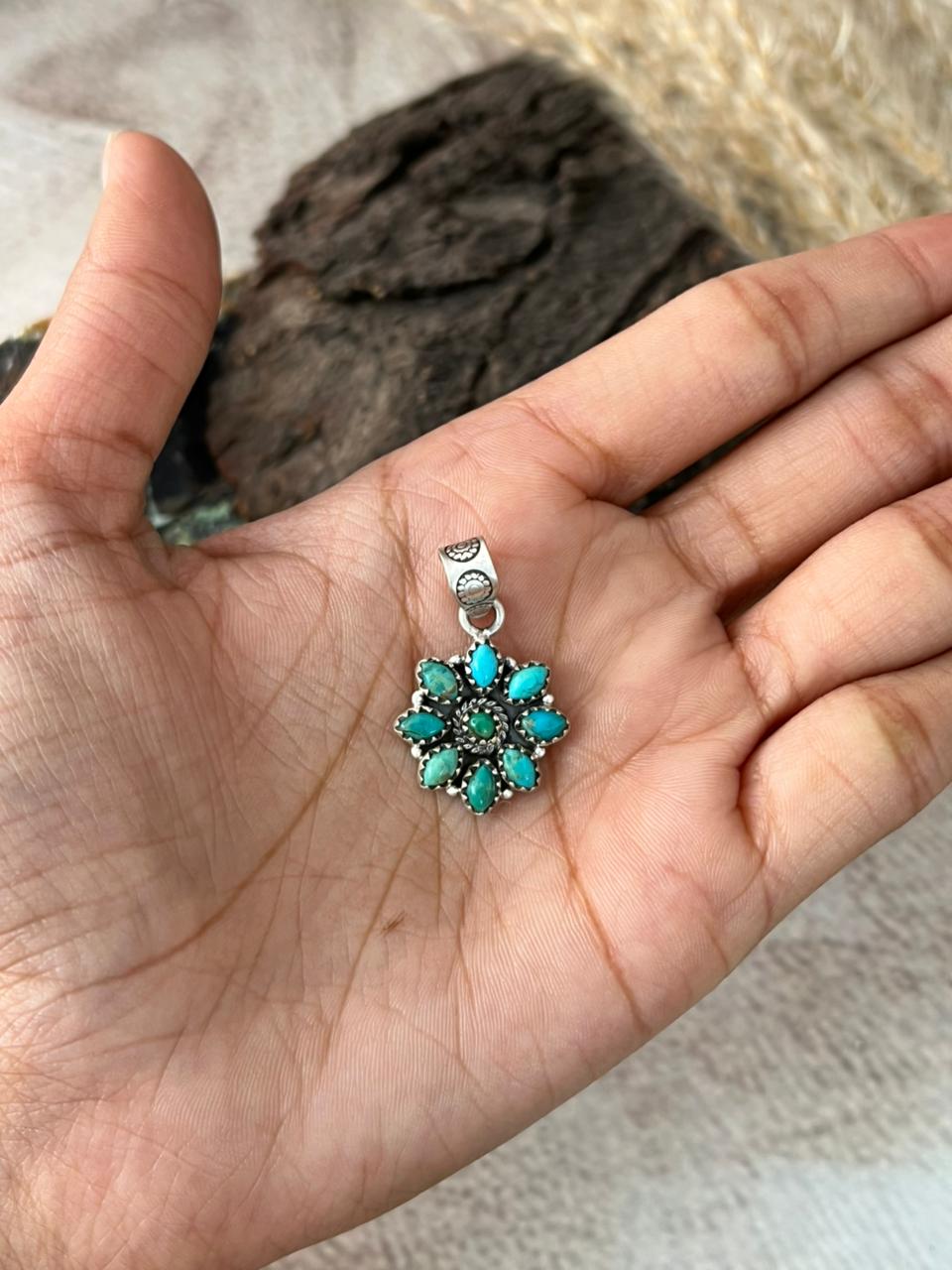 Handmade Sterling Silver Kingman Turquoise Pendant "Signed Nizhoni"