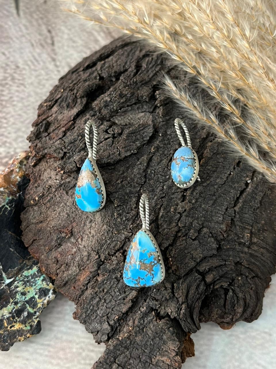 Handmade Sterling Silver and Golden Hills Turquoise Hat Pin "Signed Nizhoni"
