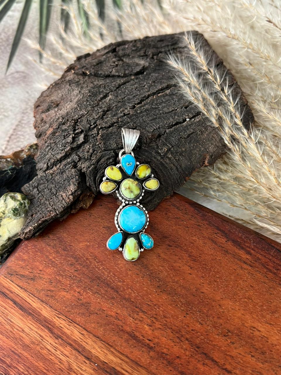 Handmade Sterling Silver Palomino with White Water Turquoise Collection: Pendant "Signed Nizhoni"