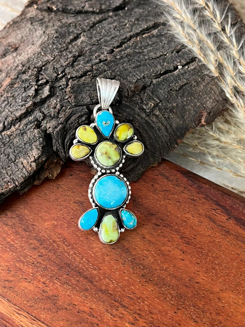 Handmade Sterling Silver Palomino with White Water Turquoise Collection: Pendant "Signed Nizhoni"