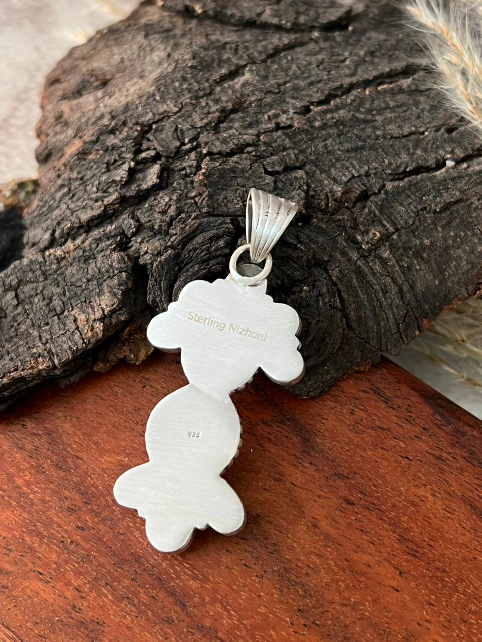 Handmade Sterling Silver Palomino with White Water Turquoise Collection: Pendant "Signed Nizhoni"