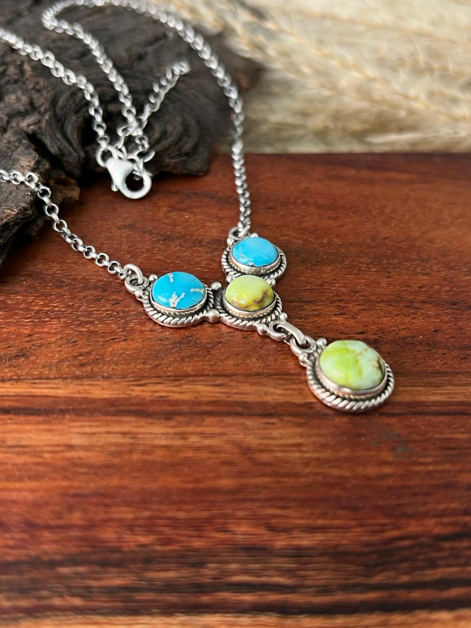 Handmade Sterling Silver Sierra Bella with Palomino Turquoise Collection: Necklace "Signed Nizhoni"