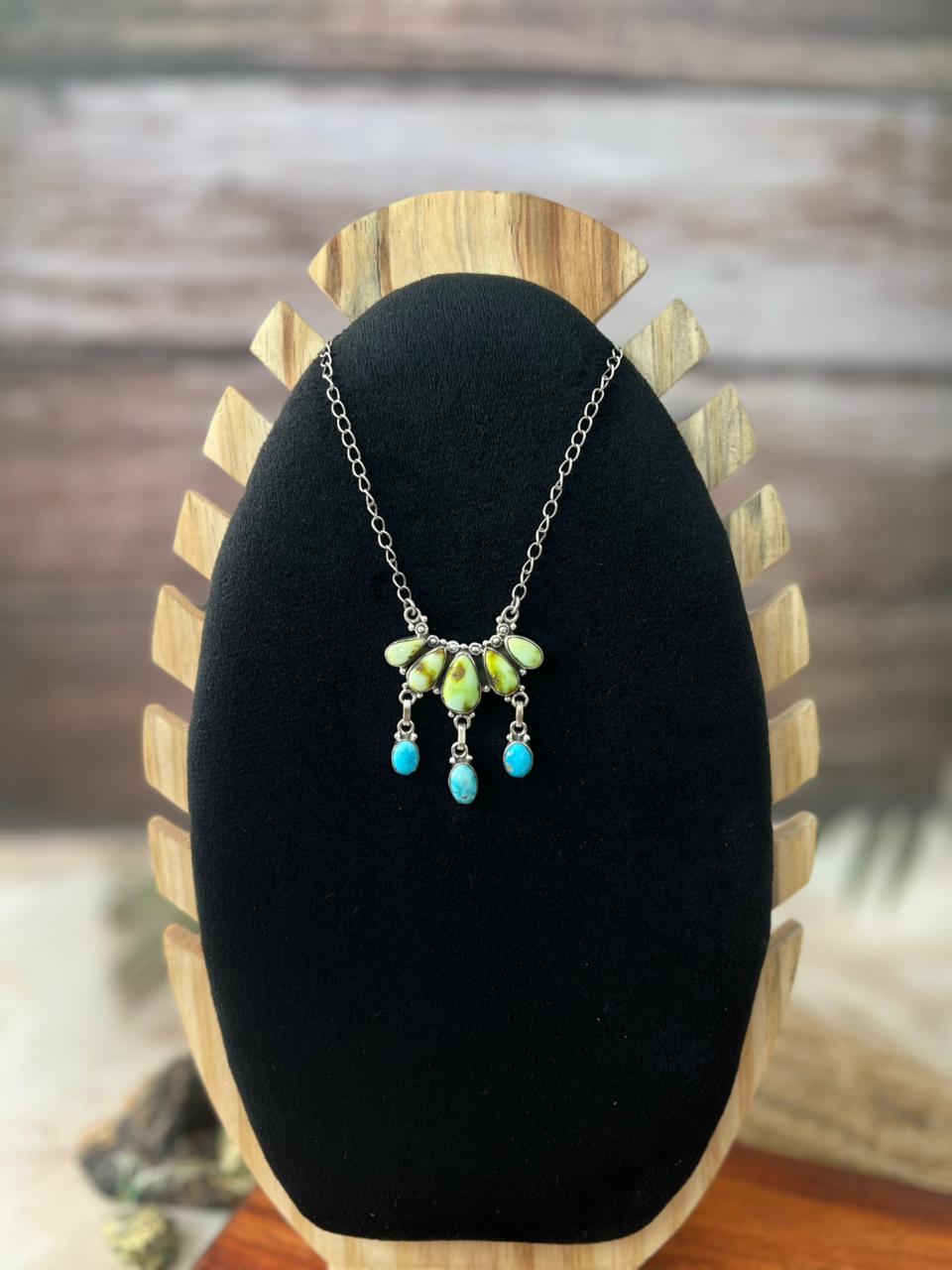 Handmade Sterling Silver Sierra Bella with Palomino Turquoise Collection: Necklace "Signed Nizhoni"