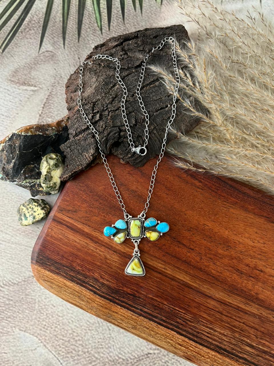 Handmade Sterling Silver Sierra Bella with Palomino Turquoise Collection: Necklace "Signed Nizhoni"
