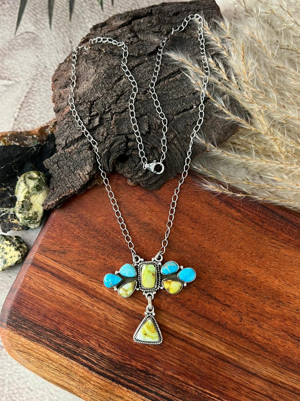Handmade Sterling Silver Sierra Bella with Palomino Turquoise Collection: Necklace "Signed Nizhoni"