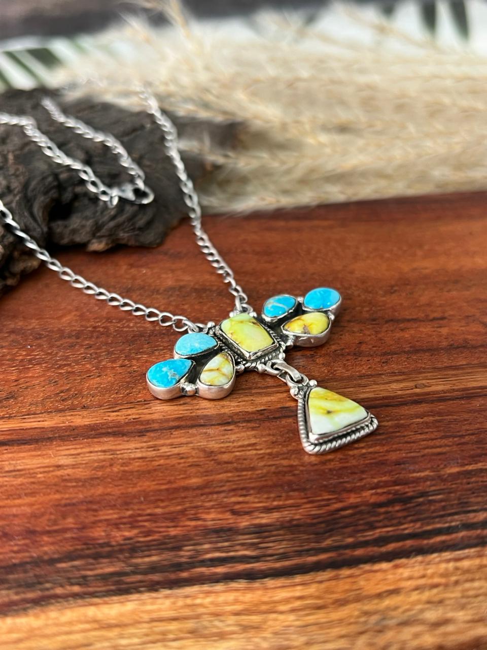 Handmade Sterling Silver Sierra Bella with Palomino Turquoise Collection: Necklace "Signed Nizhoni"