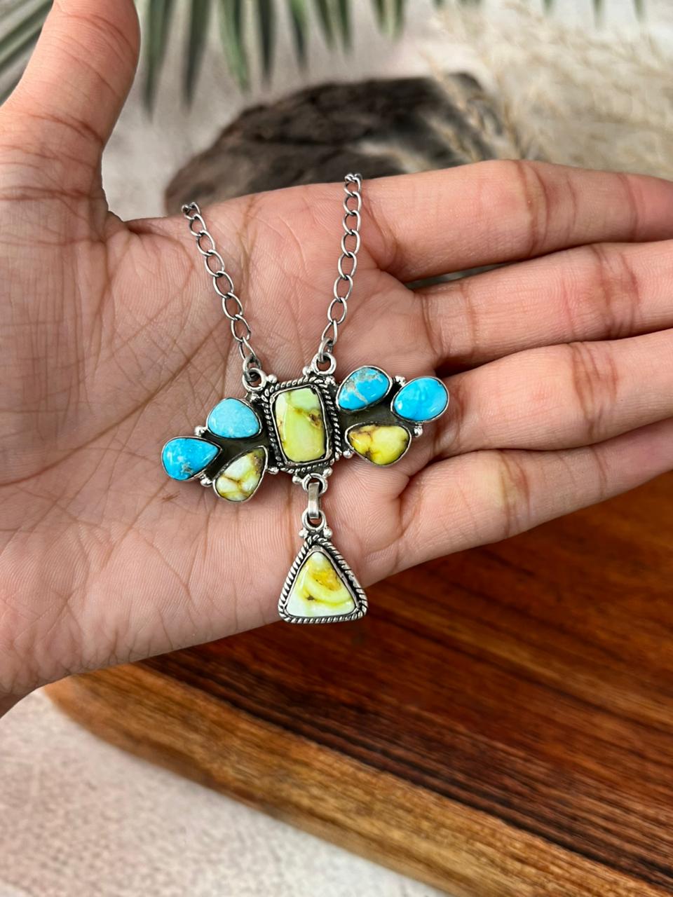 Handmade Sterling Silver Sierra Bella with Palomino Turquoise Collection: Necklace "Signed Nizhoni"