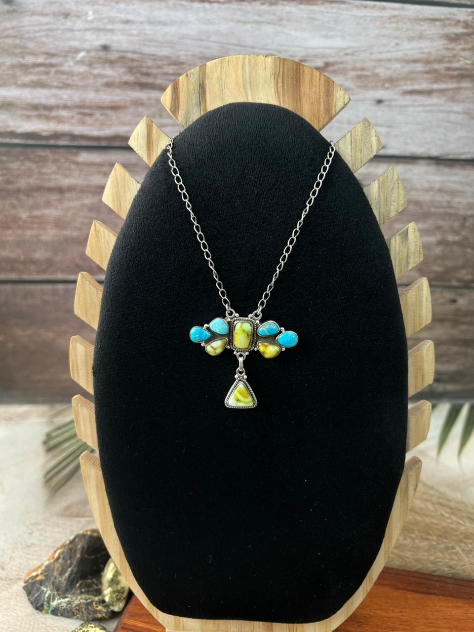 Handmade Sterling Silver Sierra Bella with Palomino Turquoise Collection: Necklace "Signed Nizhoni"