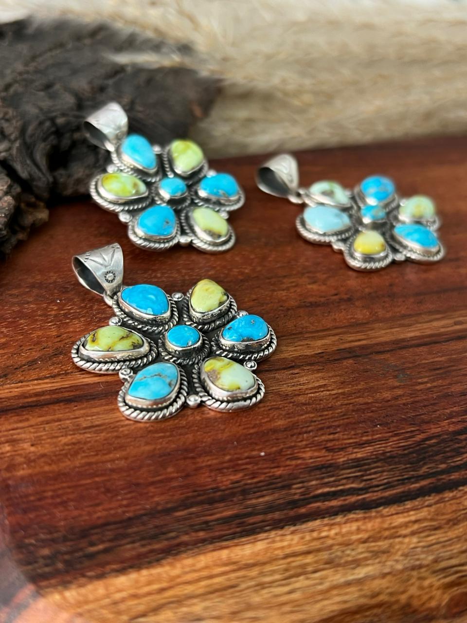 Handmade Sterling Silver Sierra Bella with Palomino Turquoise Collection: Pendant "Signed Nizhoni"