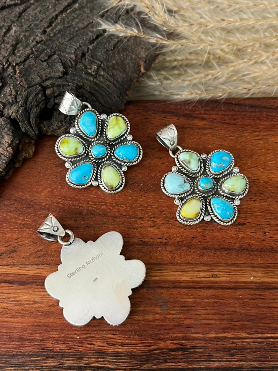 Handmade Sterling Silver Sierra Bella with Palomino Turquoise Collection: Pendant "Signed Nizhoni"