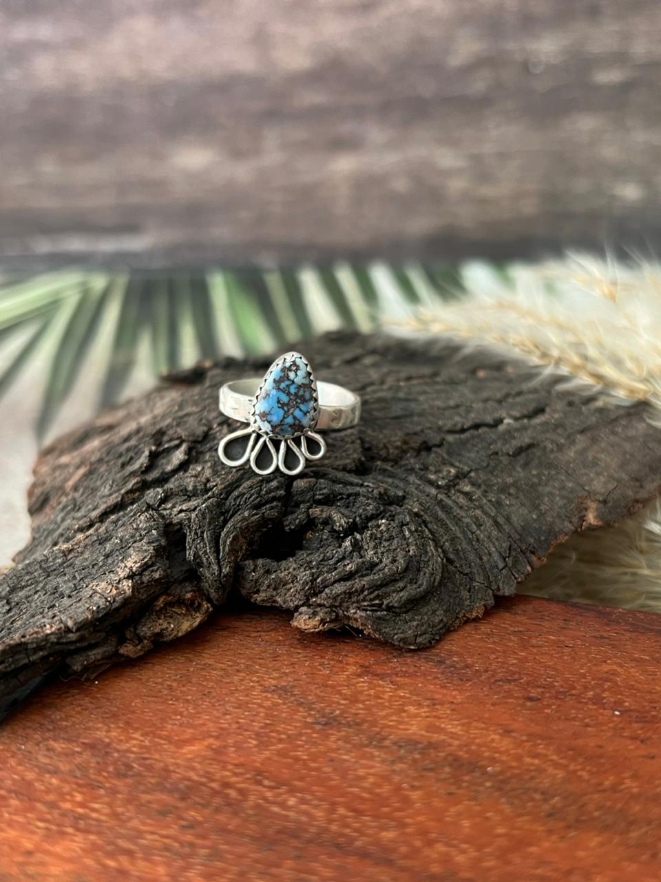 Handmade Sterling Silver Golden Hills Turquoise Adjustable Ring "Signed Nizhoni"