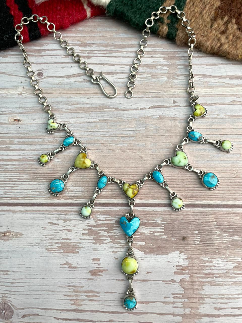 Handmade Sterling Silver Sierra Bella with Palomino Turquoise Collection: Heart Necklace "Signed Nizhoni"