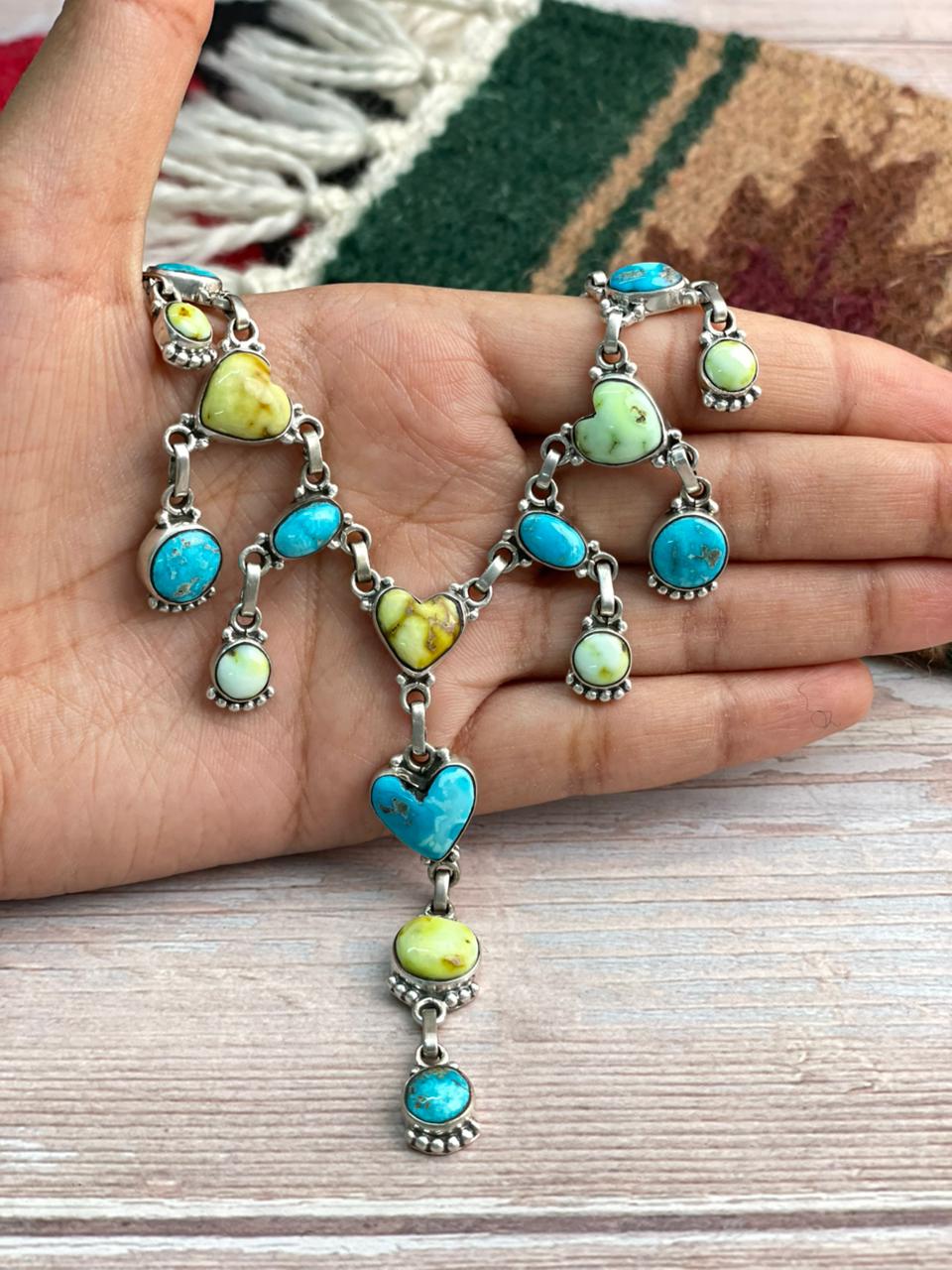 Handmade Sterling Silver Sierra Bella with Palomino Turquoise Collection: Heart Necklace "Signed Nizhoni"