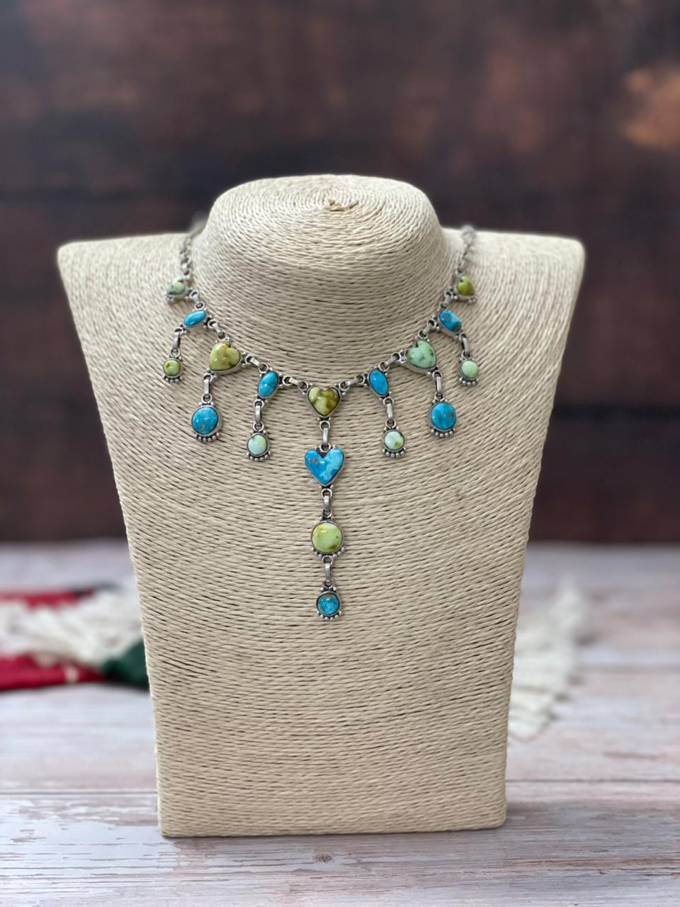 Handmade Sterling Silver Sierra Bella with Palomino Turquoise Collection: Heart Necklace "Signed Nizhoni"