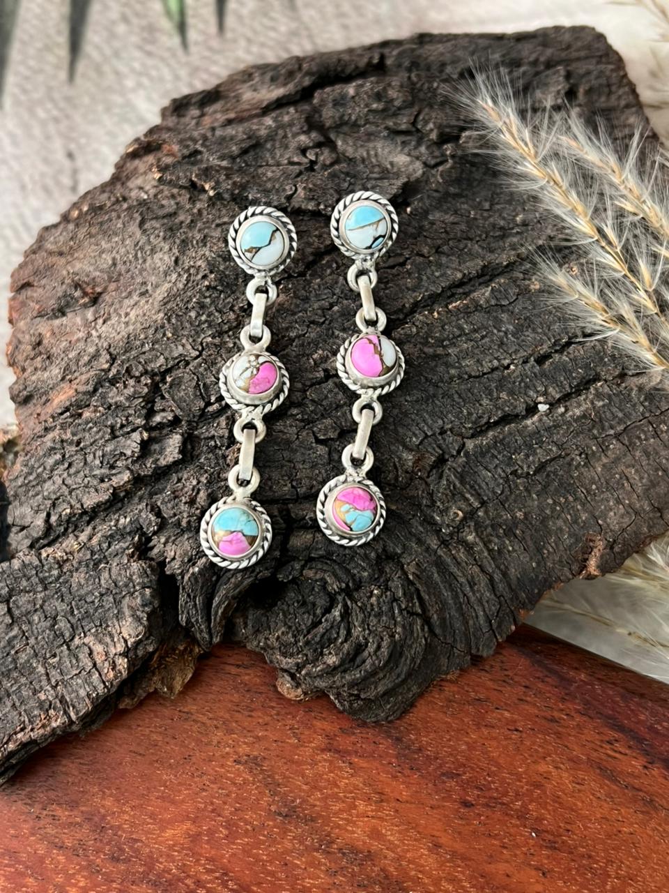 Handmade Sterling Silver Cotton Candy Post Dangle Earrings "Signed Nizhoni"