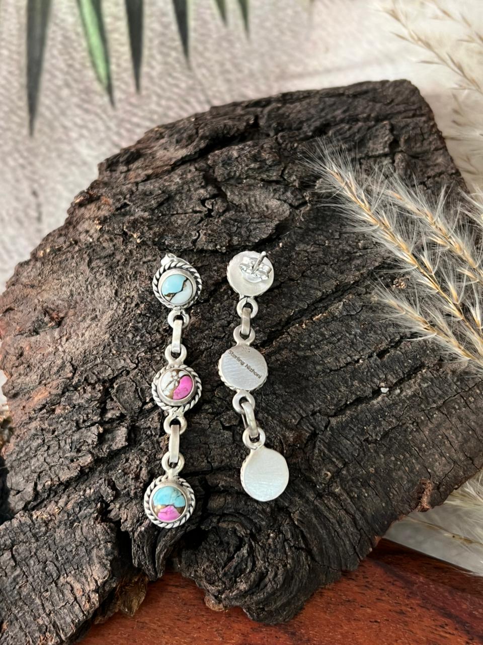 Handmade Sterling Silver Cotton Candy Post Dangle Earrings "Signed Nizhoni"