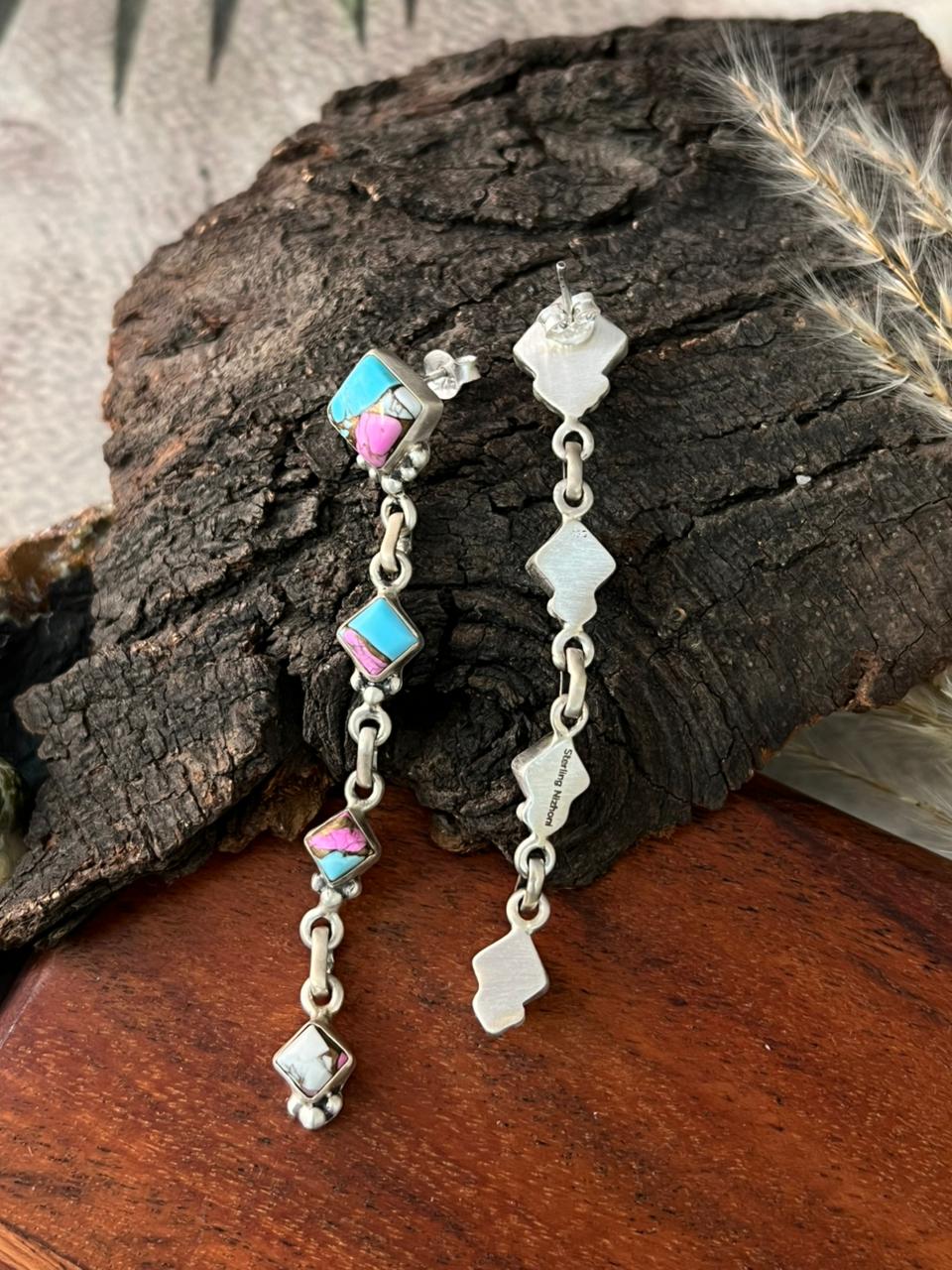 Handmade Sterling Silver Cotton Candy Post Dangle Earrings "Signed Nizhoni"