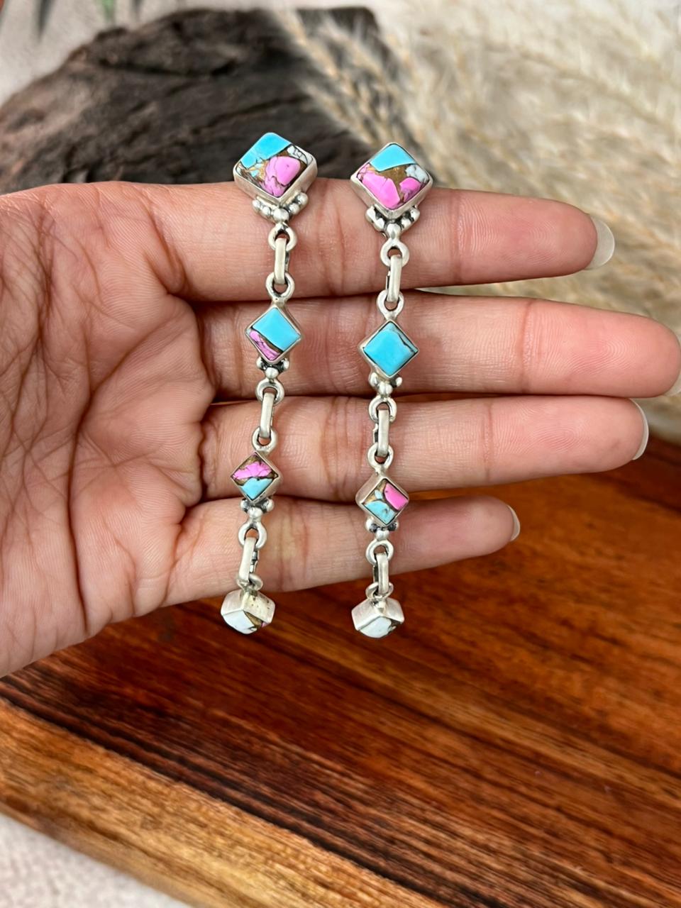 Handmade Sterling Silver Cotton Candy Post Dangle Earrings "Signed Nizhoni"