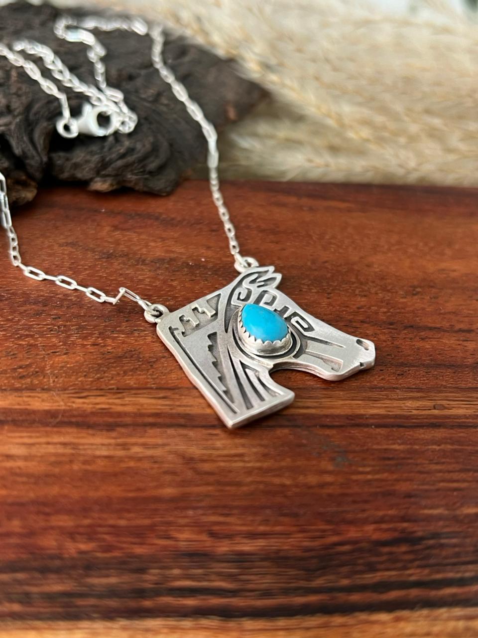 Handmade Sterling Silver Kingman Turquoise Necklace "Signed Nizhoni"