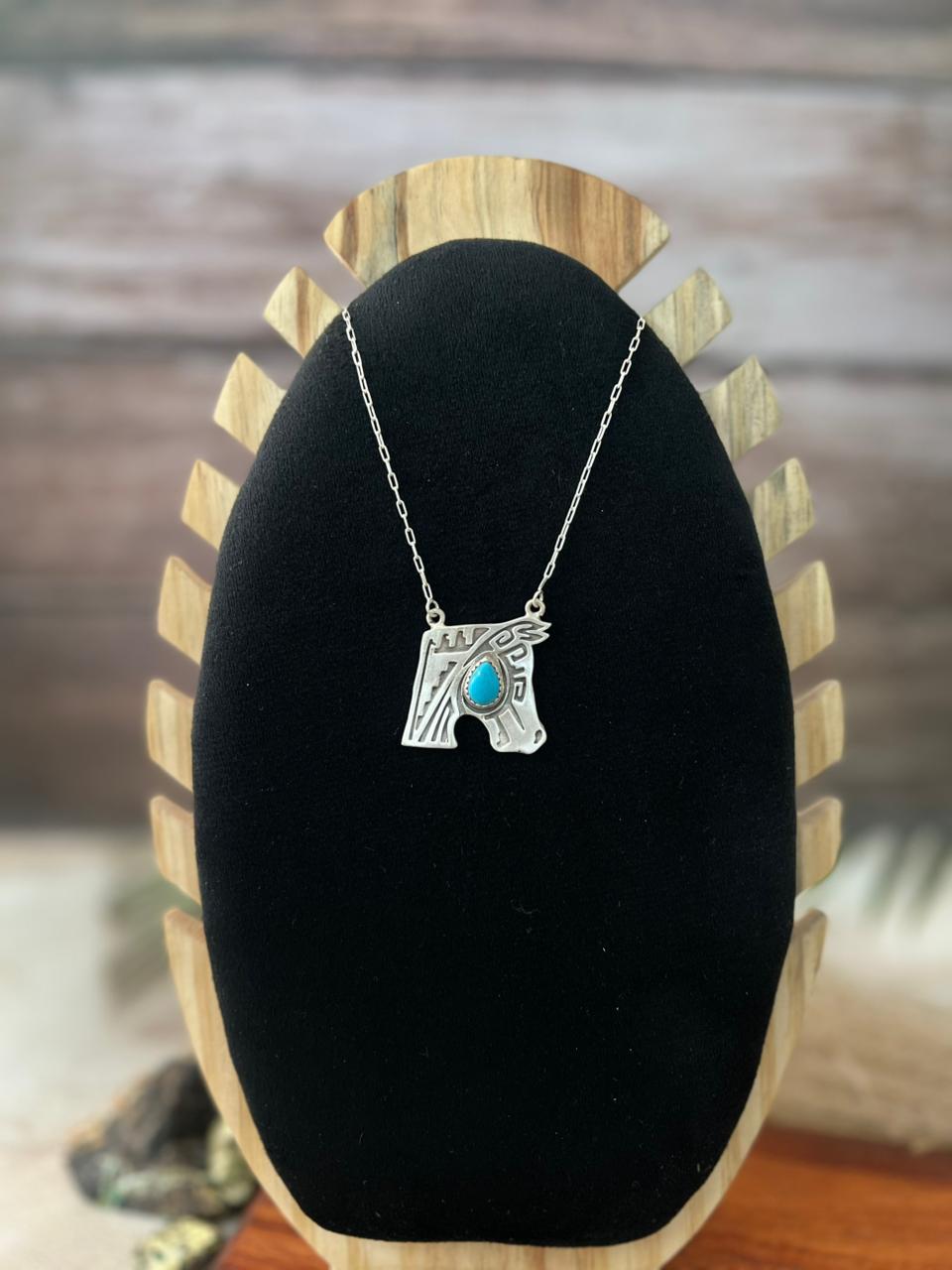 Handmade Sterling Silver Kingman Turquoise Necklace "Signed Nizhoni"