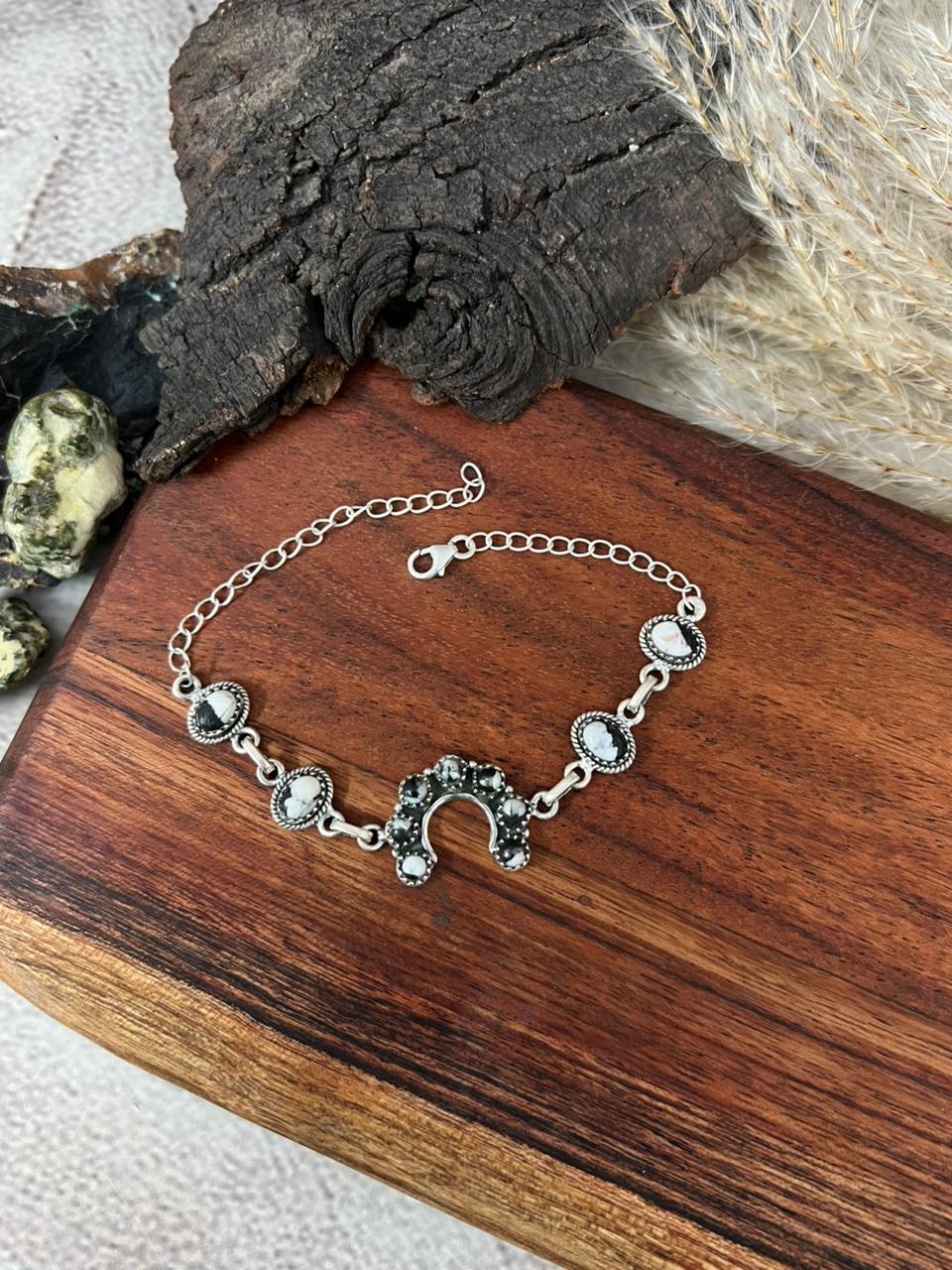 Handmade Sterling Silver White Buffalo Chain Bracelet "Signed Nizhoni"