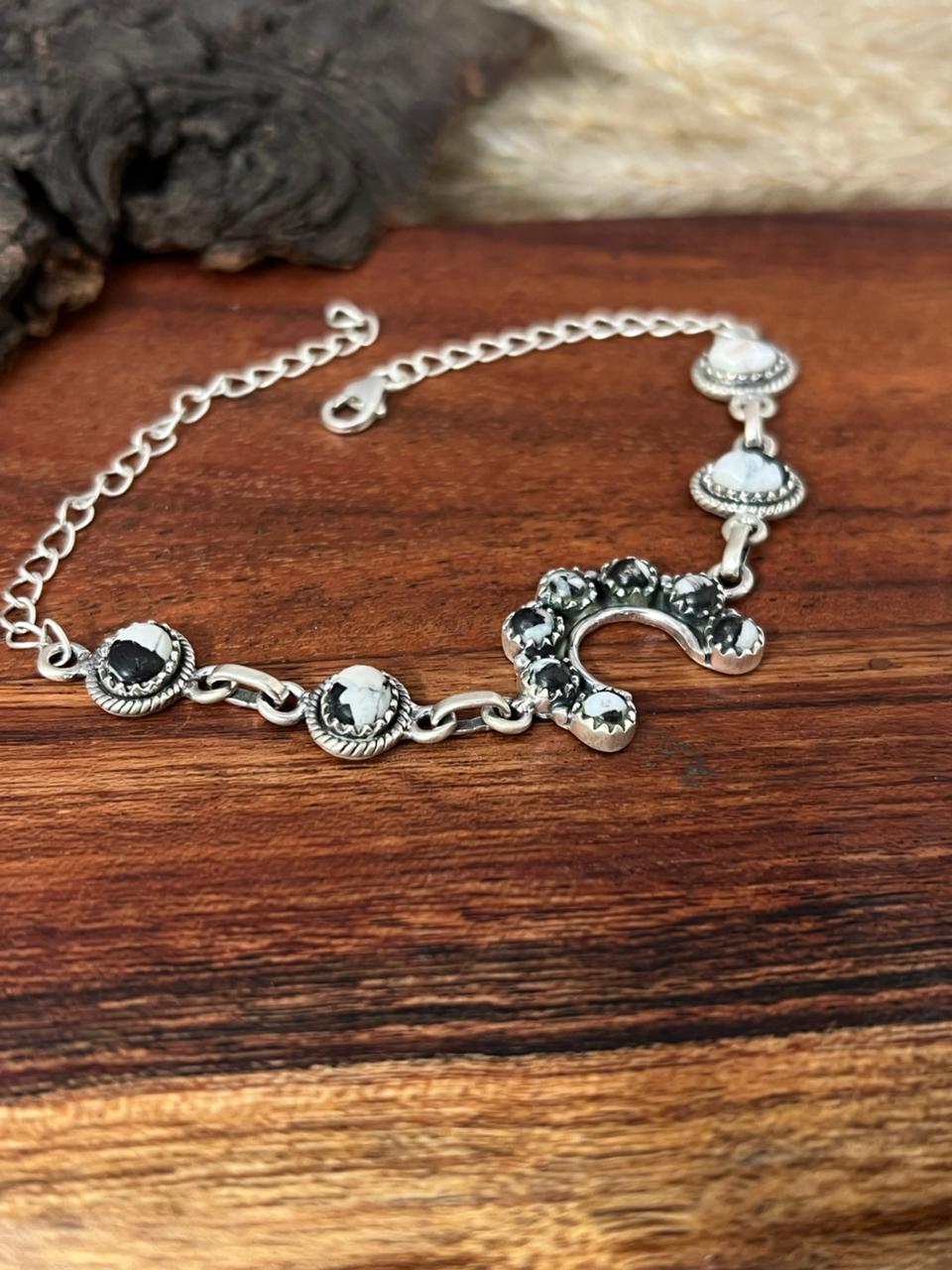 Handmade Sterling Silver White Buffalo Chain Bracelet "Signed Nizhoni"