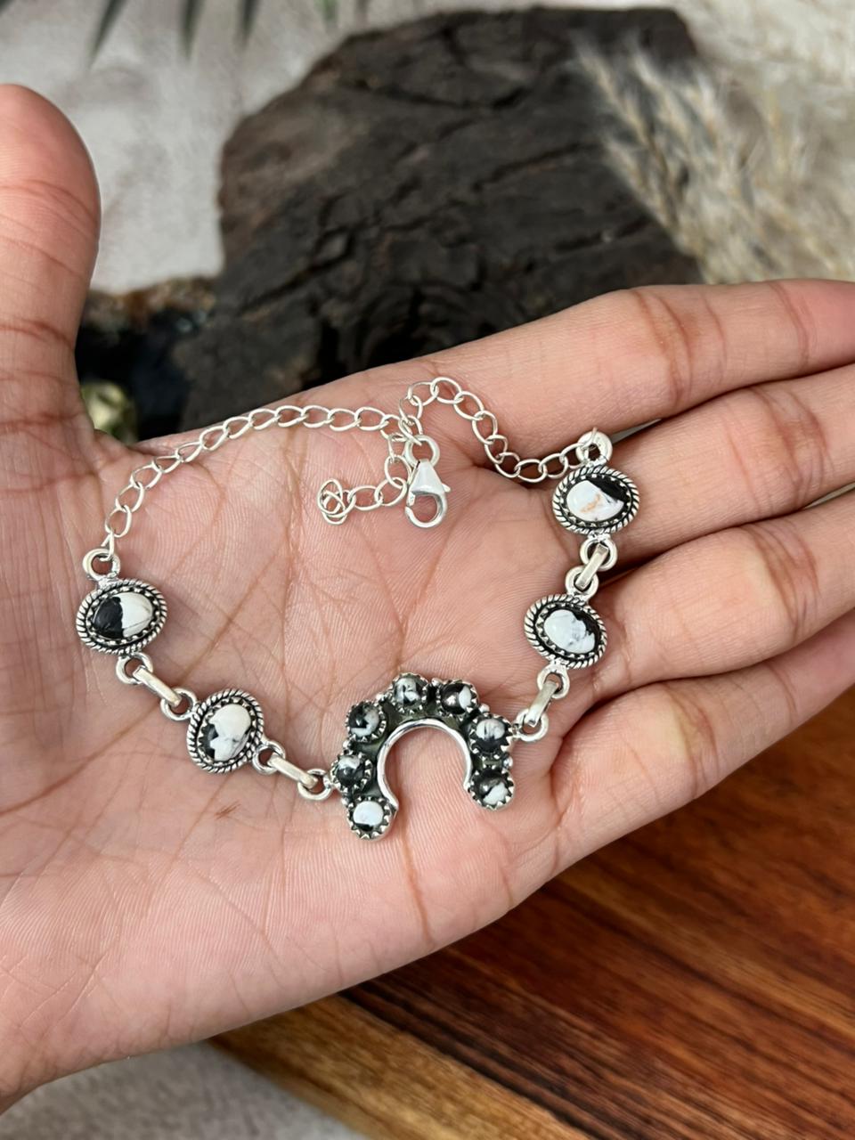 Handmade Sterling Silver White Buffalo Chain Bracelet "Signed Nizhoni"