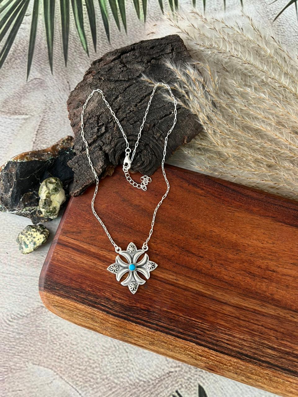 Handmade Sterling Silver Kingman Turquoise Necklace "Signed Nizhoni"