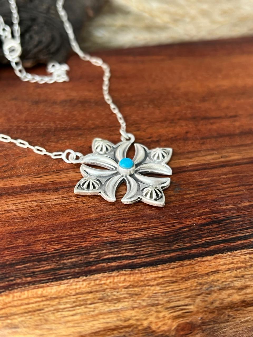 Handmade Sterling Silver Kingman Turquoise Necklace "Signed Nizhoni"