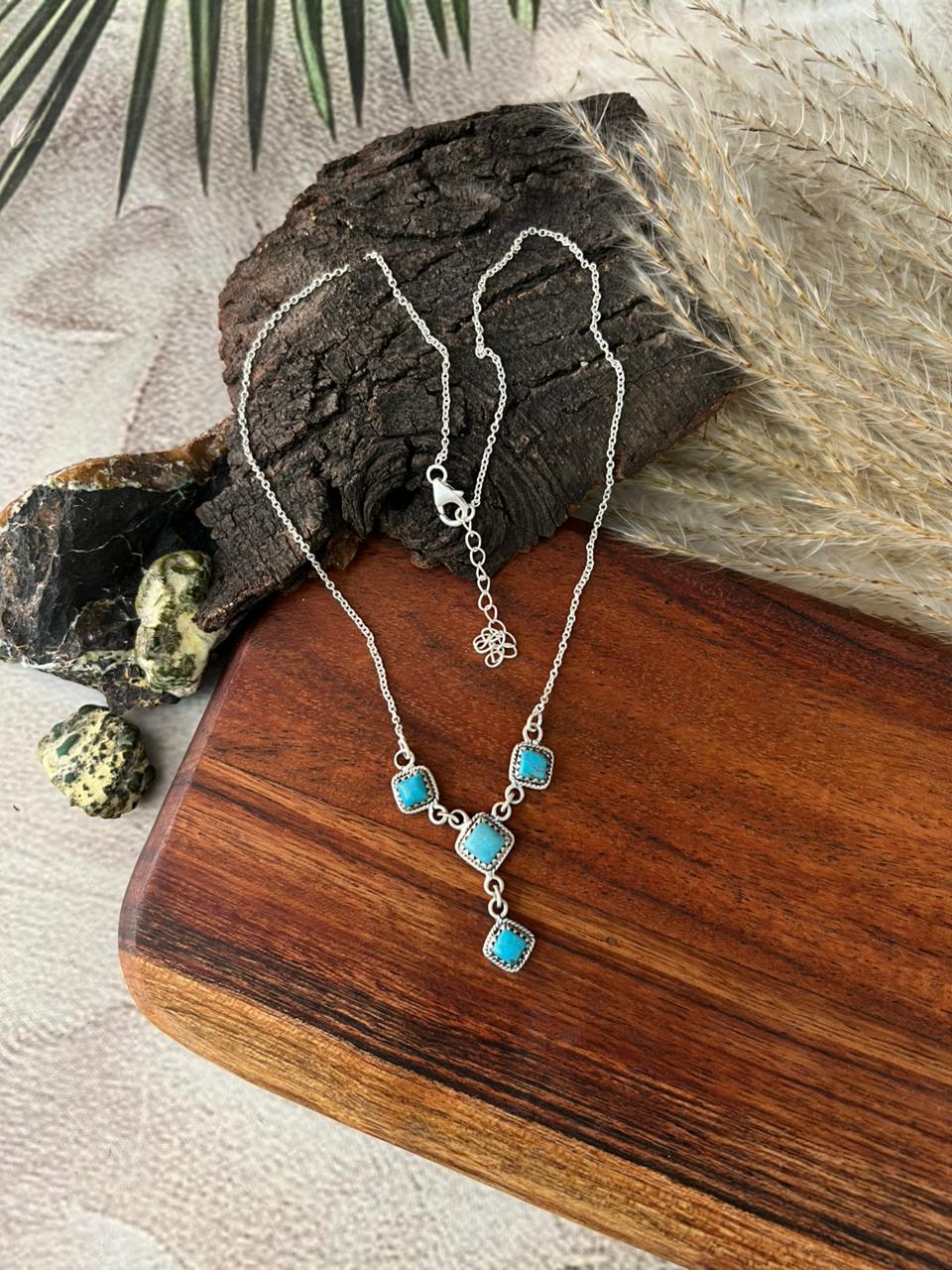 Handmade Sterling Silver Blue Kingman Turquoise Necklace "Signed Nizhoni"