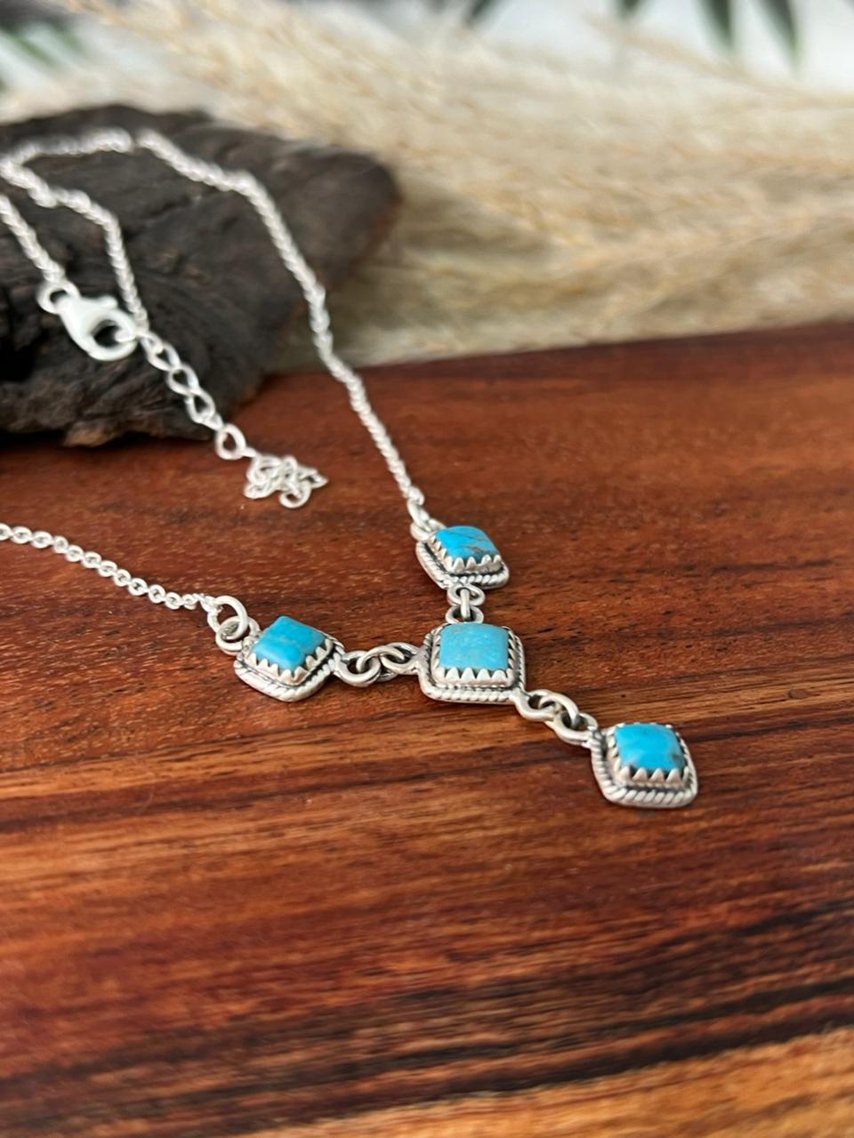 Handmade Sterling Silver Blue Kingman Turquoise Necklace "Signed Nizhoni"
