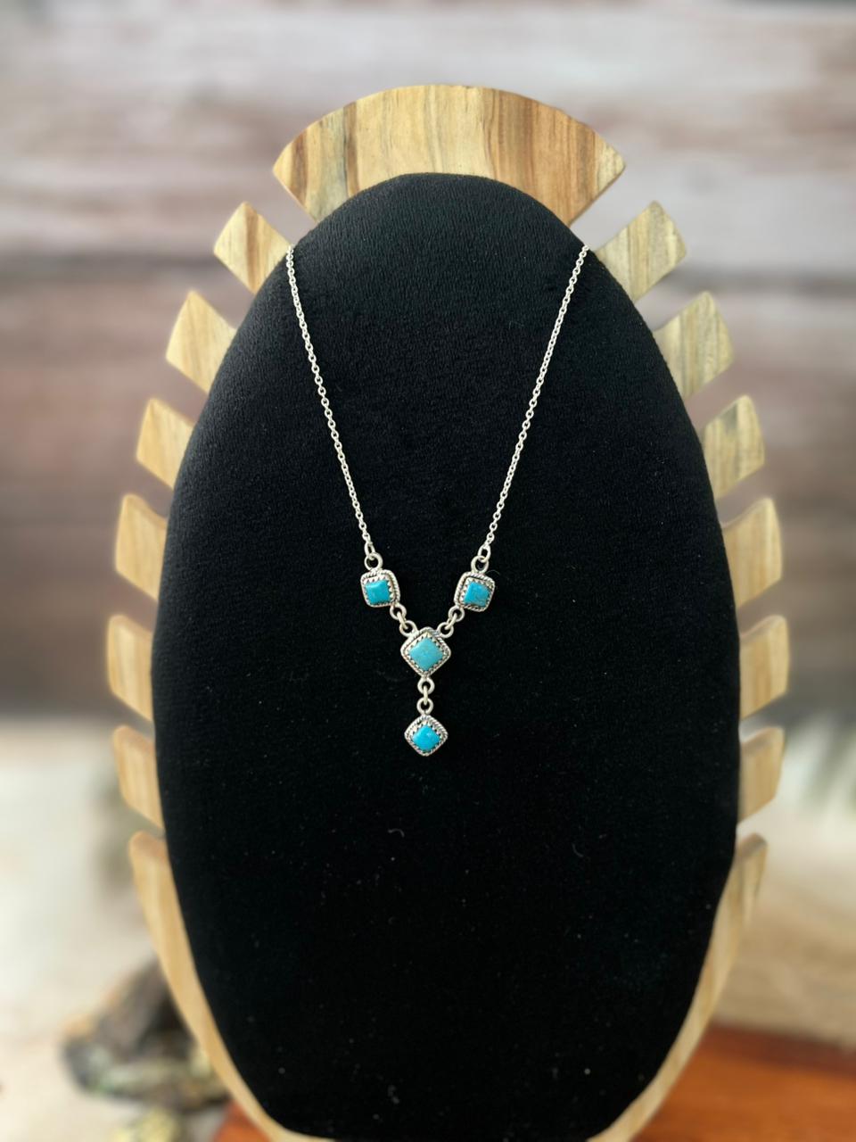 Handmade Sterling Silver Blue Kingman Turquoise Necklace "Signed Nizhoni"