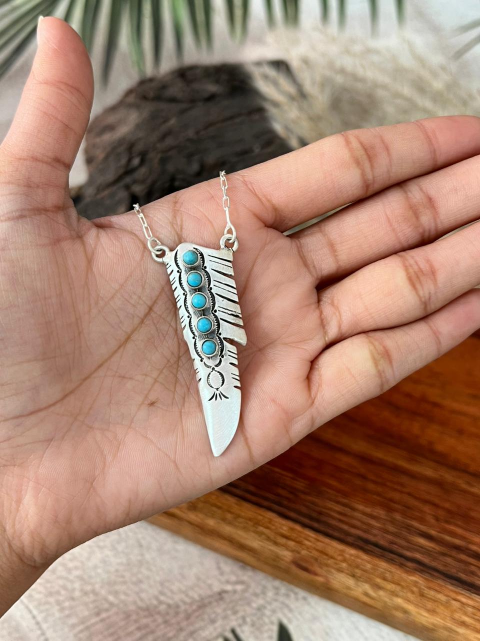 Handmade Sterling Silver Kingman Turquoise Necklace "Signed Nizhoni"