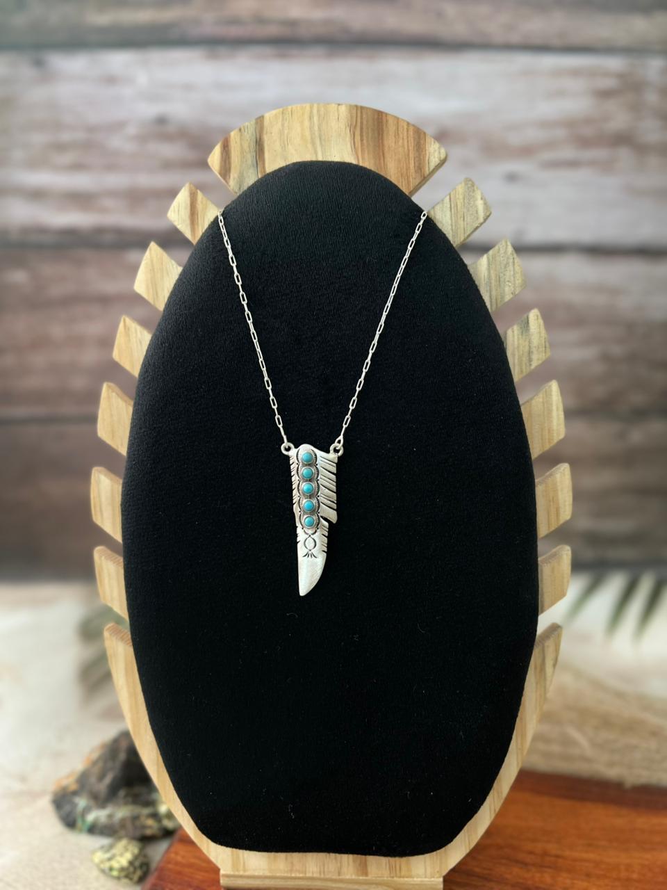 Handmade Sterling Silver Kingman Turquoise Necklace "Signed Nizhoni"