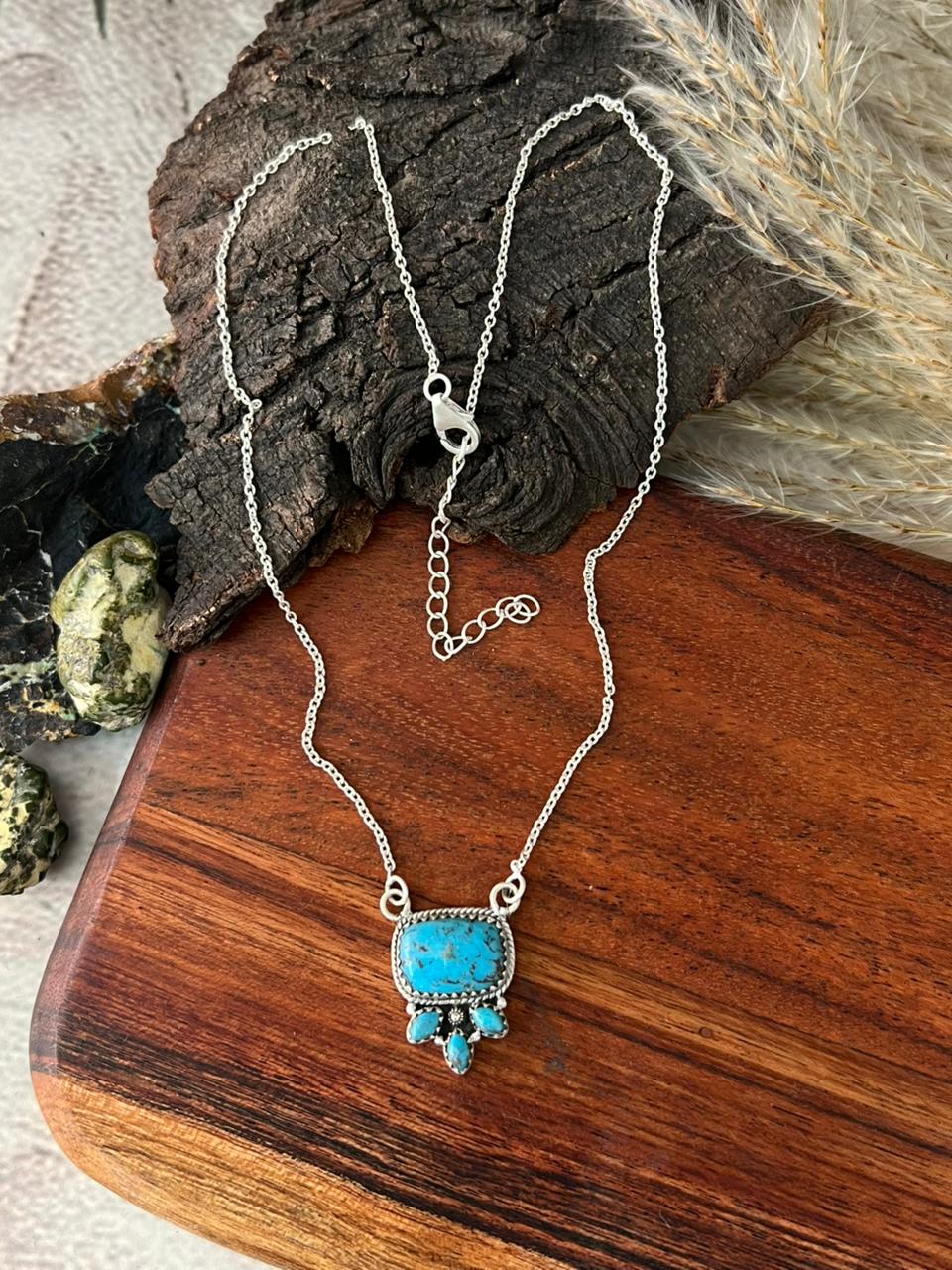 Handmade Sterling Silver Blue Kingman Turquoise Necklace "Signed Nizhoni"